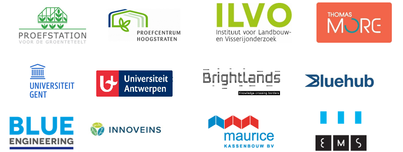 Logo's Glitch-partners: PSKW, PCH, ILVO, Thomas More, Universiteit Gent, Universiteit Antwerpen, Brightlands, Bluehub, Blue Engineering, Innoveins, Maurice Kassenbouw, EMS