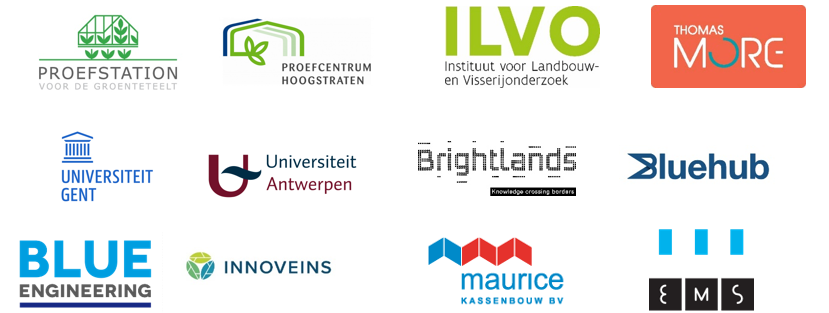 Logo's Glitch-partners: PSKW, PCH, ILVO, Thomas More, Universiteit Gent, Universiteit Antwerpen, Brightlands, Bluehub, Blue Engineering, Innoveins, Maurice Kassenbouw, EMS